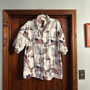 Patriotic Print Men's Button Up